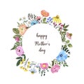 Watercolor wildflower wreath on white background. Beautiful summer meadow flowers border. Spring floral frame illustration