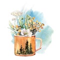 Watercolor wildflowers bouquet illustration