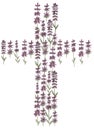 Watercolor wildflowers cross clip art, meadow florals religion illustration, field flowers baptism cross clipart, rustic lavender Royalty Free Stock Photo