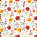 Watercolor wildflowers meadow pattern seamless