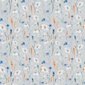 Watercolor wildflowers seamless pattern with poppy cornflower chamomile, rye and wheat spikelets background