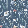 Watercolor wildflowers seamless pattern with poppy, cornflower chamomile, rye and wheat Royalty Free Stock Photo