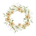 Watercolor wildflowes wreath and wild hebs Royalty Free Stock Photo