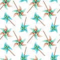 Watercolor windmill toys seamless pattern
