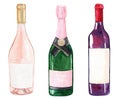 Watercolor wine bottles set isolated on white background Royalty Free Stock Photo