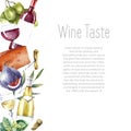 Watercolor wine and cheese frame. Royalty Free Stock Photo