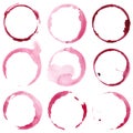 Watercolor wine stains set on paper isolated on white background