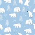 Watercolor winter background with polar bear,tree.Vector illustration seamless pattern for background,wallpaper,frabic.Editable Royalty Free Stock Photo
