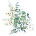 Watercolor winter bouquet. Fall floral eucalyptus illustration for wedding invintation, bridal shower, baby shower Royalty Free Stock Photo