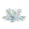 Watercolor winter branches, leaves, foliage twigs and frozen barries. Royalty Free Stock Photo