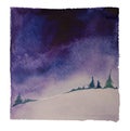 Watercolor winter field at night, deep blue sky illustration Royalty Free Stock Photo