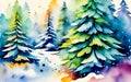 Watercolor winter forest with fir trees. Royalty Free Stock Photo