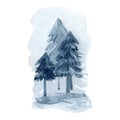 Watercolor winter forest tree. Blue fir, spruce. Woodland. Travel illustration for logo, banner, greeting card, textile print Royalty Free Stock Photo