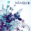 Watercolor winter leaves background