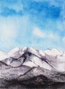 Watercolor winter mountain landscape