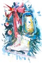 Watercolor winter New Year Christmas still life