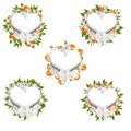 Watercolor winter poinsettia heart wreaths with silver christamas ornaments