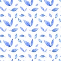 Watercolor winter seamless pattern with blue leaves and branches. Dusty botanical illustration. Royalty Free Stock Photo