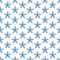 Watercolor winter seamless pattern with snowflakes, hand painted artistic blue texture on white background. Watercolor hand drawn Royalty Free Stock Photo