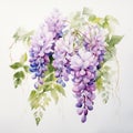 Watercolor Wisteria Bouquet: Meticulously Detailed Still Life Art