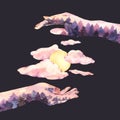 Watercolor witch hands with moon, Hand-drawn occult illustration