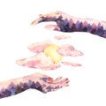 Watercolor witch hands with moon, Hand-drawn occult illustration