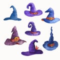Watercolor Witch hats set Royalty Free Stock Photo