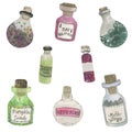 Watercolor witch potions Royalty Free Stock Photo