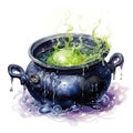 Watercolor witch\'s cauldron, boiling magic potion. Generative Ai