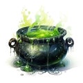 Watercolor witch\'s cauldron, boiling magic potion. Generative Ai