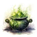 Watercolor witch\'s cauldron, boiling magic potion. Generative Ai