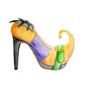 Watercolor witch`s shoe purple yellow