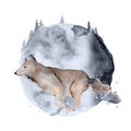 Watercolor wolf Animal composition Hand drawn illustration