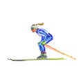 Watercolor woman athlete, skier. Painting sports illustration. Royalty Free Stock Photo
