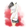 Watercolor woman with hand bag, fashion illustration Royalty Free Stock Photo