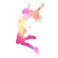 Watercolor of  woman jumping into the air isolated on white background with clipping path. Self-care concept Royalty Free Stock Photo