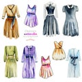 Watercolor women dresses illustration collection