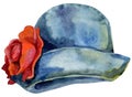 Watercolor women`s gray hat with red flowers