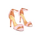 Watercolor Women shoes. Female wedding pink sandals isolated on white