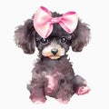 Watercolor Wonder: Poodle Puppy with Pastel Headband and Dreamy Background AI Generated