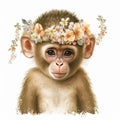 Watercolor Wonders: Boho Cute Baby Monkey, Isolated on White background - Generative AI