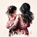 Watercolor Wonders: Celebrating Mother\'s Day with Artistic Portraits AI Generated Royalty Free Stock Photo