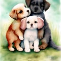 Watercolor Wonders - A Group of Adorable Puppies and Kittens Royalty Free Stock Photo