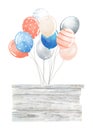 Watercolor wooden board with balloon