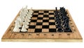 Watercolor wooden chess board with black and white pieces watercolor. Brown desk with figures for beginning of the game Royalty Free Stock Photo