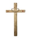 Watercolor wooden cross with crown of thorns for easter, holy Thursday, baptismal, religious illustration isolated on