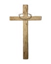 Watercolor wooden cross with crown of thorns for easter, holy Thursday, baptismal, religious illustration isolated on