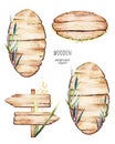 Watercolor wooden elements.