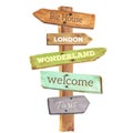 Watercolor wooden signpost