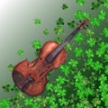 Watercolor wooden vintage violin fiddle musical instrument clover shamrock leaf plant pattern background Royalty Free Stock Photo